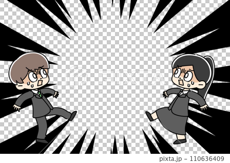 兩個穿著令人驚嘆的西裝的男人和女人 110636409