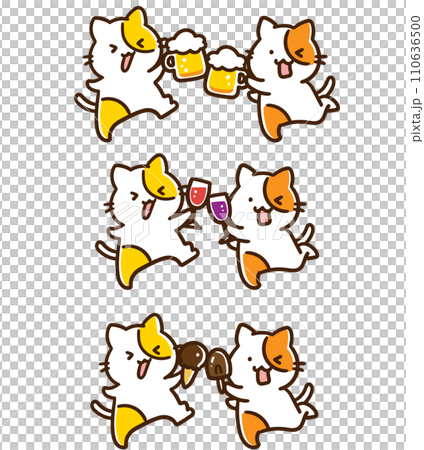 Deformed illustration set of cute cats toasting with various things Deformed illustration set of cute cats toasting with various things 110636500