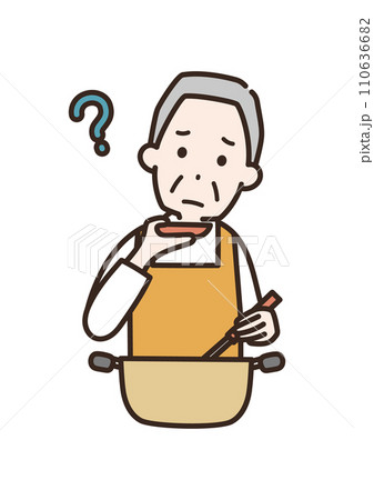 味見をしておいしくないと感じるシニア男性のイラスト 110636682