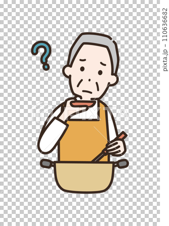 味見をしておいしくないと感じるシニア男性のイラスト 110636682