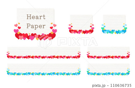 たくさんのハートと紙のテロップベース（2色セット） 110636735