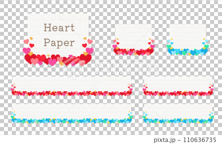 たくさんのハートと紙のテロップベース（2色セット） 110636735