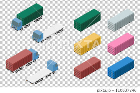 アイソメトリックイラスト:コンテナ輸送車 アイソメトリックイラスト:コンテナ輸送車 110637246