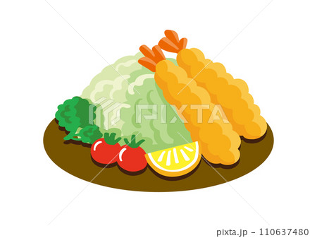 美味しそうなエビフライとサラダのイラスト 110637480