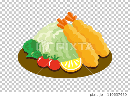 美味しそうなエビフライとサラダのイラスト 110637480