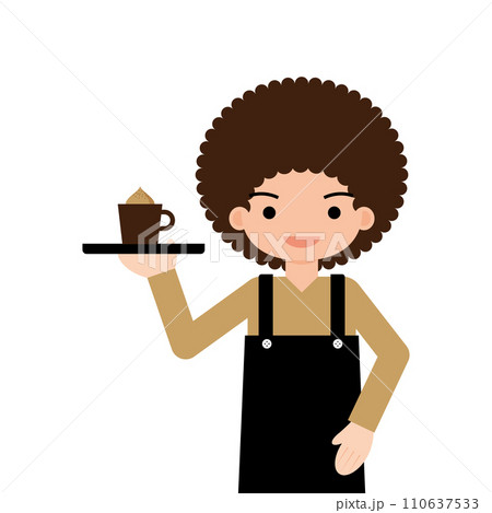 コーヒーを運ぶアフロヘアの男性 110637533