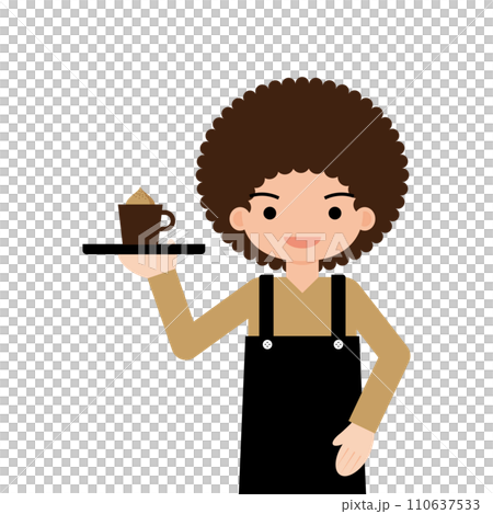 コーヒーを運ぶアフロヘアの男性 110637533
