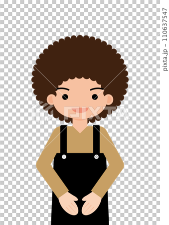 軽くお辞儀をしているアフロヘアの男性店員 110637547
