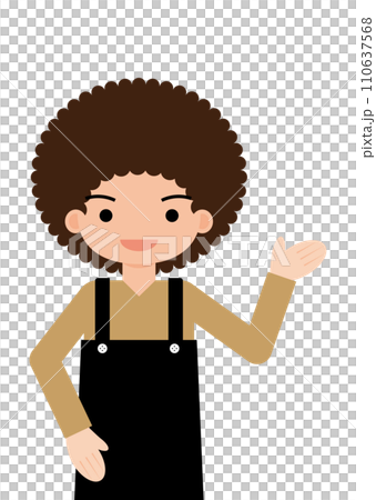 案内をしているアフロヘアの男性スタッフ 110637568