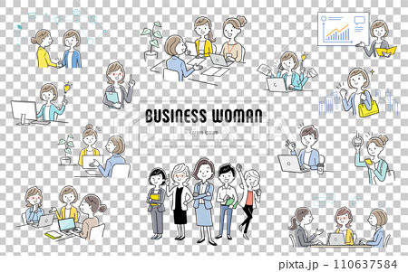 ベクターイラスト素材：いきいきと楽しく働く女性ビジネス人物セット 110637584