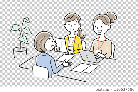 Vector illustration material: Women having a work meeting Vector illustration material: Women having a work meeting 110637586