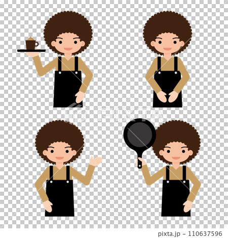料理をするアフロヘアの男性のセットイラスト 110637596