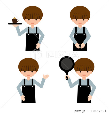 料理をする若い男性店員のセットイラスト 料理をする若い男性店員のセットイラスト 110637601