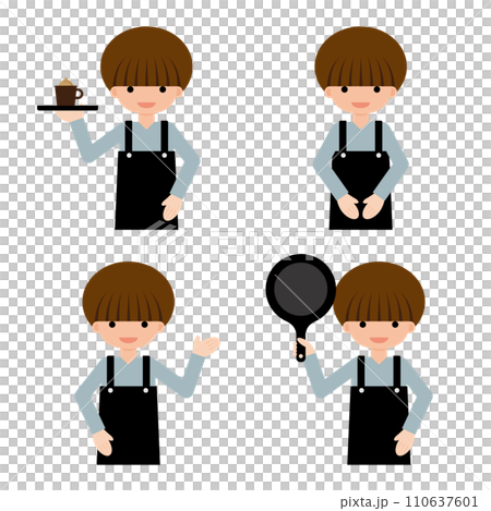 料理をする若い男性店員のセットイラスト 料理をする若い男性店員のセットイラスト 110637601