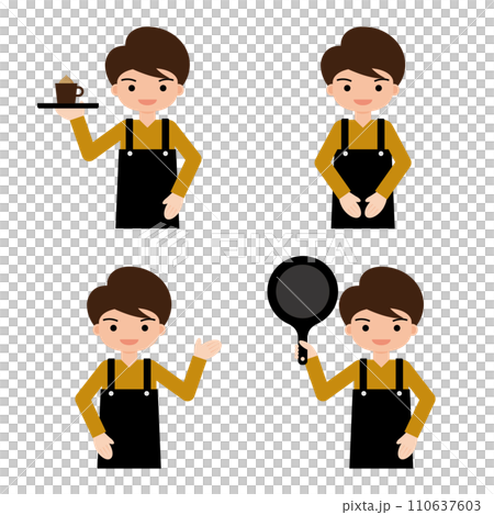 料理をする若いお父さんのセットイラスト 料理をする若いお父さんのセットイラスト 110637603