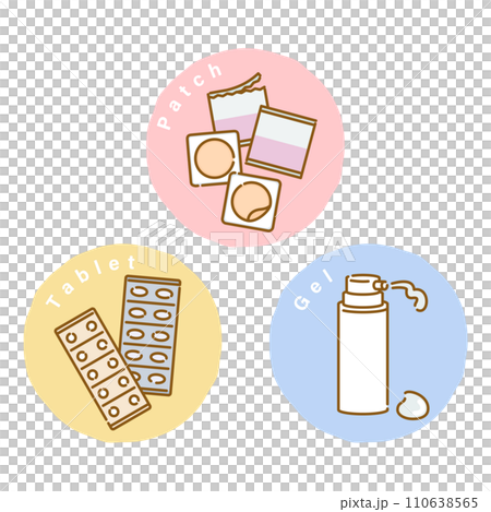 Three types of drugs (tablets, patches, and gels) used for hormone filling therapy for women's menopausal symptoms 110638565