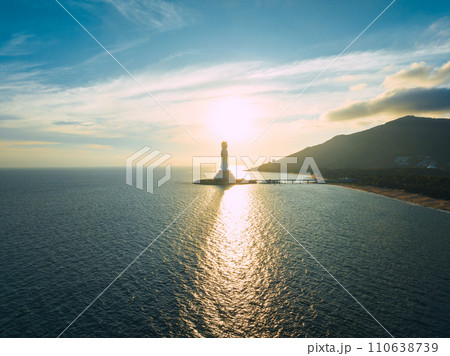 Aerial view of Guanyin statue at seaside in nanshan temple, hainan island , China 110638739