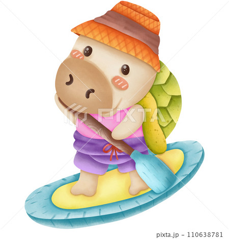 Watercolor cartoon turtle riding a boat in summer 110638781