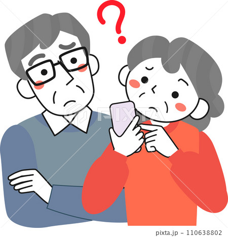 スマホの使い方が分からず困っているシニア夫婦のイラスト 110638802