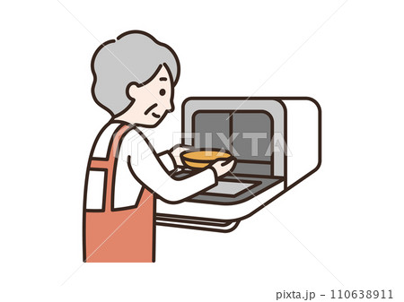 電子レンジを使うシニア女性のイラスト 電子レンジを使うシニア女性のイラスト 110638911