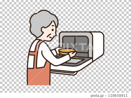 電子レンジを使うシニア女性のイラスト 電子レンジを使うシニア女性のイラスト 110638911
