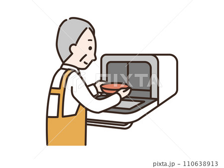 電子レンジを使うシニア男性のイラスト 110638913