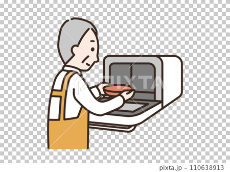 電子レンジを使うシニア男性のイラスト 110638913