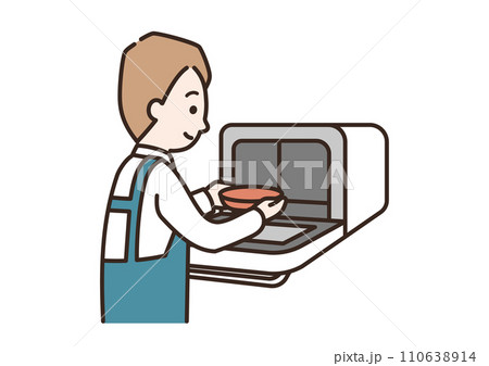 電子レンジを使う男性のイラスト 電子レンジを使う男性のイラスト 110638914