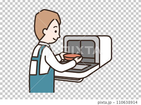 電子レンジを使う男性のイラスト 電子レンジを使う男性のイラスト 110638914