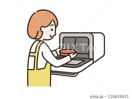 電子レンジを使う女性のイラスト 110638915