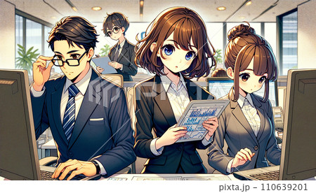 オフィスで仕事をするサラリーマン、OL generated ai 110639201