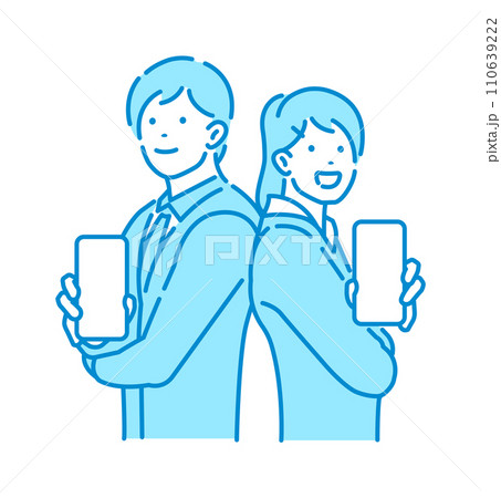 スマホ・スマートフォンを手に持っている若い男女会社員 ベクターイラスト 110639222