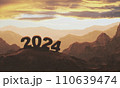 2024 on the mountains with a sunset sky background. 3d rendering 110639474