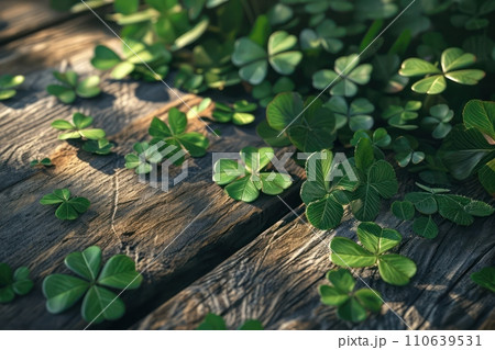 Symbol of Luck Vintage Shamrock on Wooden Background for St. Patrick's Day 110639531