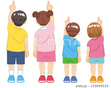 指さす子供の後ろ姿のイラスト素材 110640019