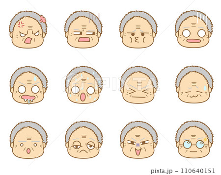 色々な表情の顔文字アイコン おじいさん7 色々な表情の顔文字アイコン おじいさん7 110640151