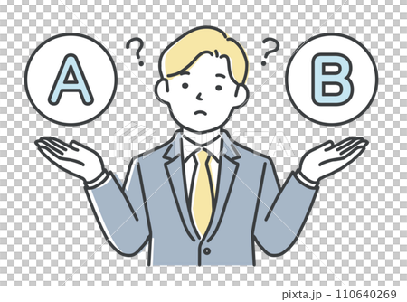 Businessman comparing A and B Businessman comparing A and B 110640269
