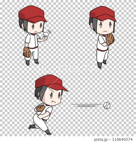 Baseball pitcher illustration 3 patterns/girls Baseball pitcher illustration 3 patterns/girls 110640574