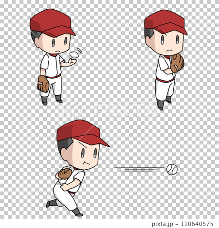 Baseball pitcher illustration 3 patterns/boys Baseball pitcher illustration 3 patterns/boys 110640575