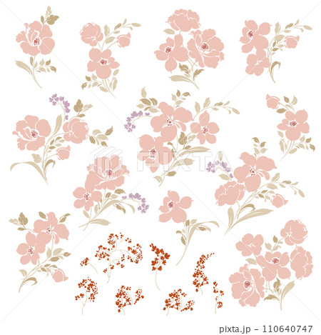 可愛い花を描いたフラワー素材集, 110640747