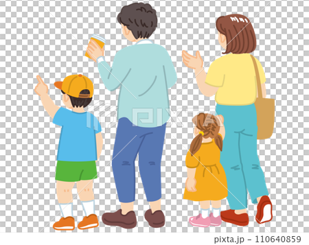 楽しそうな家族の後ろ姿のイラスト素材 110640859