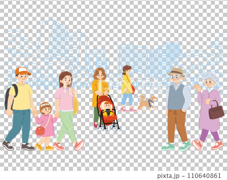 都会の公園を行きかう人々のイラスト素材 110640861