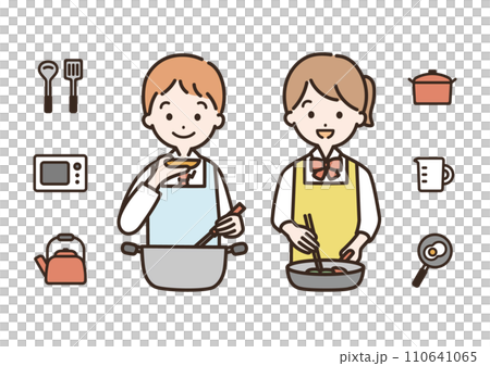 男女學生烹飪的插圖圖示集 110641065