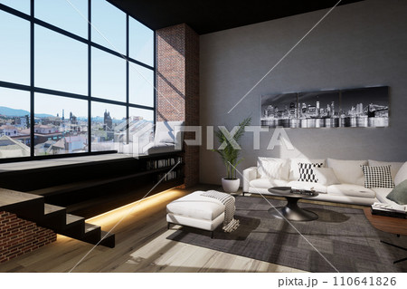 大きな窓のあるリビング 110641826