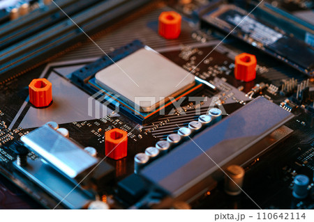 Computer part circuit board close up photo 110642114
