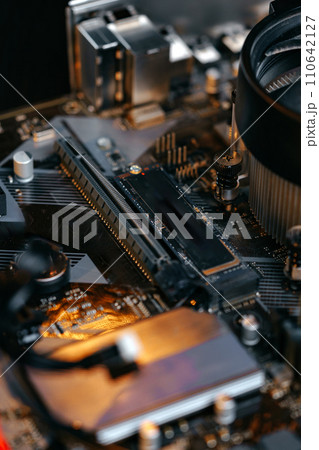 Computer part circuit board close up photo 110642127