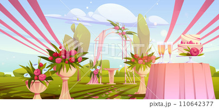 Wedding ceremony scene in summer garden Wedding ceremony scene in summer garden 110642377
