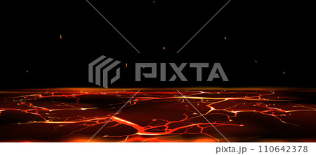 Crack ground or floor with red light glowing 110642378