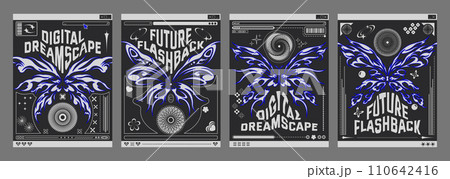 Y2k retro poster design with tribal abstract shape 110642416