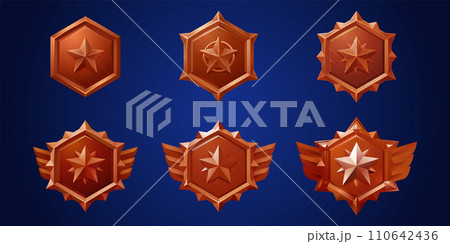 Set of game rank shields isolated on background 110642436